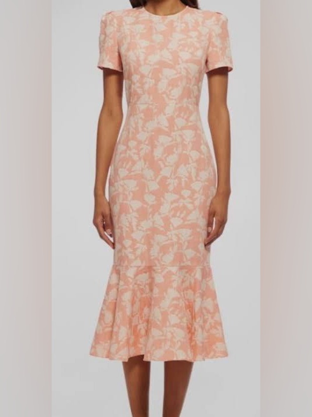 Shoshanna Thompson Coral and White Floral Jacquard Midi Dress NWT Size 6